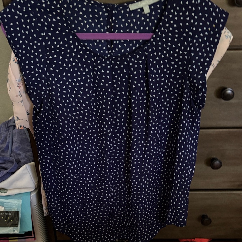 Sweet Rain Navy and White Patterned Blouse
